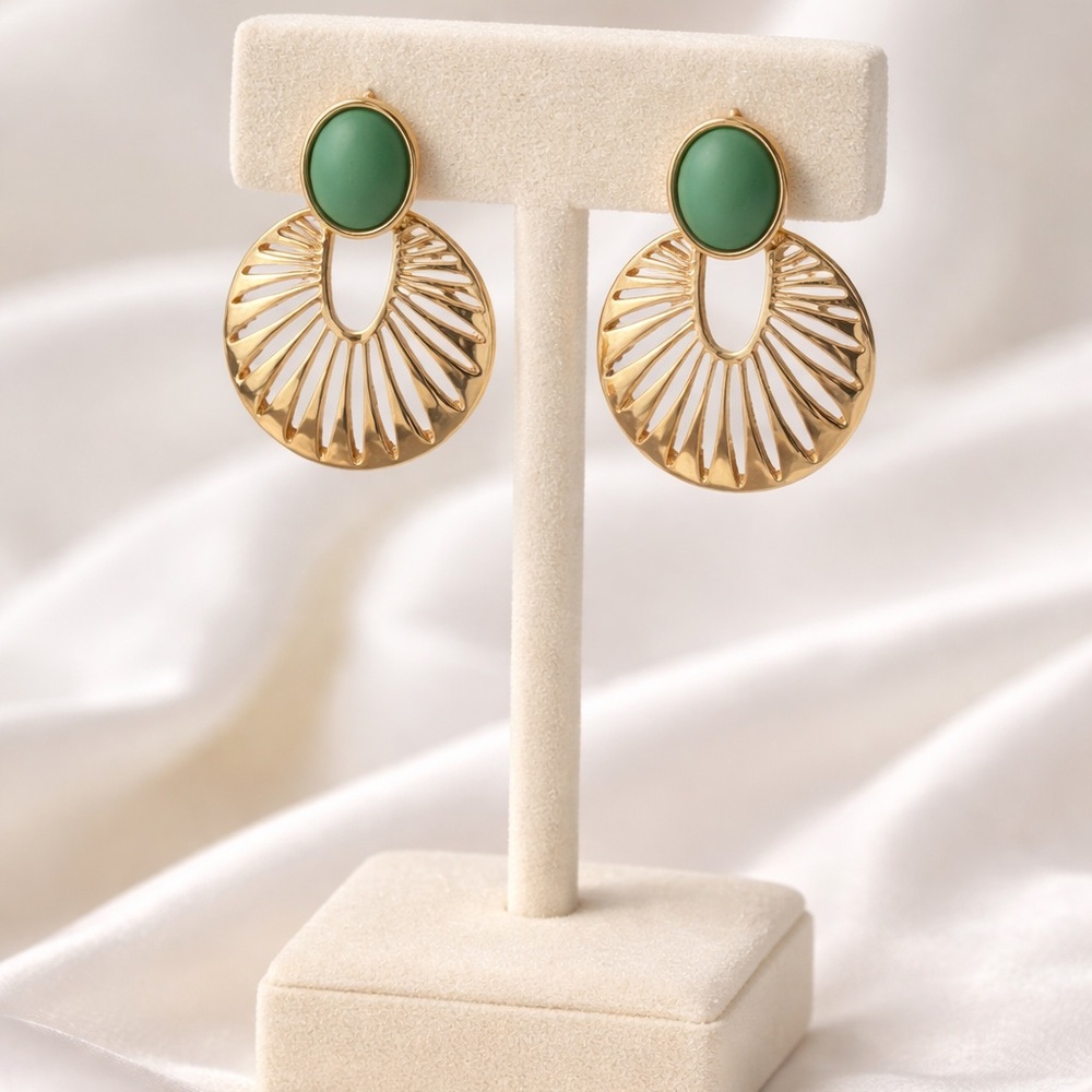Gold and Green Statement Earrings